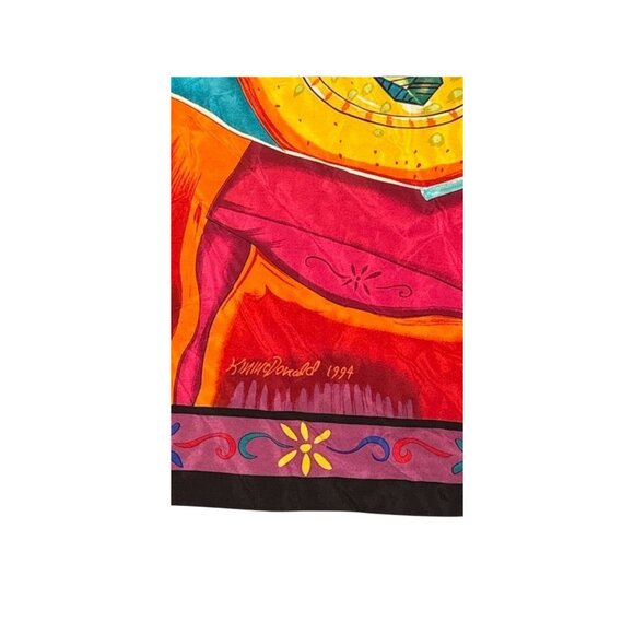 K. McDonald 1994 Vintage Silk Scarf – Cat & Fishbowl Christmas Scene, 36”x36”, S - Picture 3 of 6